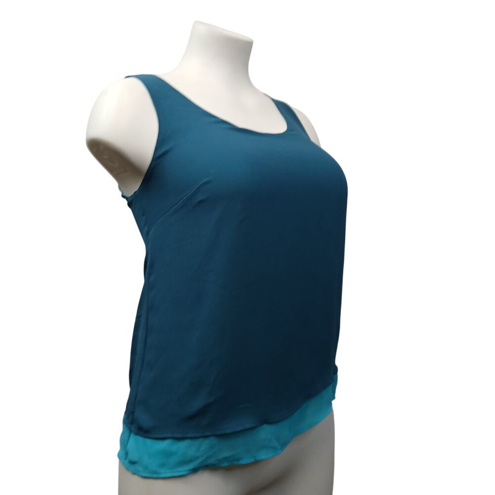 Halogen Teal Blue Sleeveless Blouse SP Small Petite Tiered Double Hem Tank Top